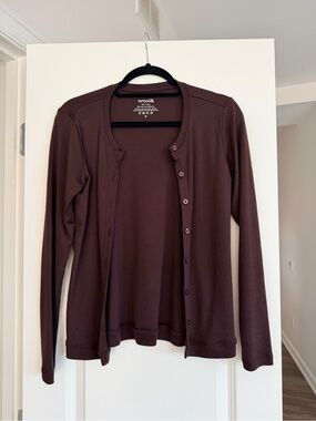 Wool& Celeste Ribbed Cardigan in Espresso - XS